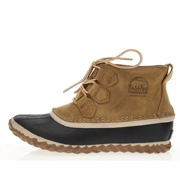 Sorel Out N About Tan Brown Nubuck Leather Rubber Waterproof Booties Size 37 - Picture 1 of 13